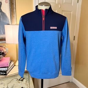 EUC Men's Vineyard Vines Mesh Performance Quarter Zip Shep Shirt Blue MEDIUM